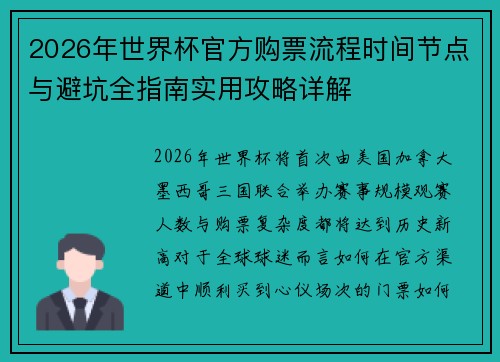 2026年世界杯官方购票流程时间节点与避坑全指南实用攻略详解 2026年世界杯官方购票流程时间节点与避坑全指南实用攻略详解